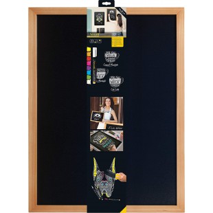 Securit Woody Tableau mural noir Cadre en teck 60 x 80 cm