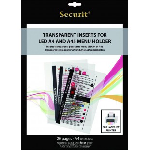Securit Porte-Menu LED Inserts-Transparent (lot de 20)