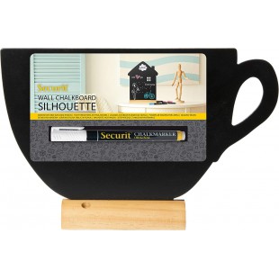 Securit Silhouette Ardoise ''Tasse'' - Base en Bois - Feutre-craie Inclus