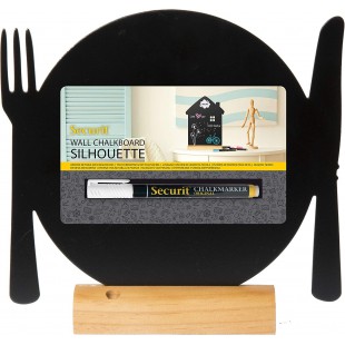 Securit Silhouette Ardoise ''Assiette'' - Base en Bois - Feutre-craie Inclus