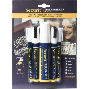 Securit Lot de 5 Feutres-Craie a  encre liquide - 1 Large, 2 Medium et 2 Petit Feutres