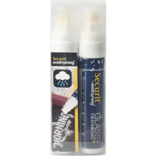 Securit SMA820-V2-WT Feutre-Craie etanche Blanc Lot de 2 - Pointe Large 7-15 mm