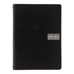 Securit Carte menu 100% cuir agglomere - couleur Noire - Ligne Royal - format A4 - 1 Insert Inclus (4 Vues)