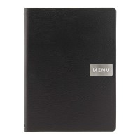 Securit Carte menu 100% cuir agglomere - couleur Noire - Ligne RAW - format A4 - 1 Insert Inclus (4 Vues)