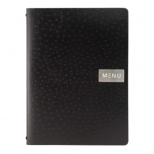 Securit Carte menu 100% cuir agglomere - couleur Noire - Ligne Ego - format A4 - 1 Insert Inclus (4 Vues)