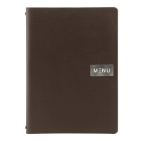 Securit Carte menu 100% cuir agglomere - Couleur Marron - Ligne RAW - format A4 - 1 Insert Inclus (4 Vues)