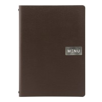 Securit Carte menu 100% cuir agglomere - Couleur Marron - Ligne RAW - format A4 - 1 Insert Inclus (4 Vues)