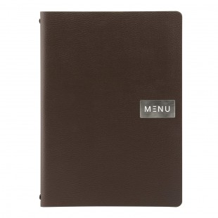 Securit Carte menu 100% cuir agglomere - Couleur Marron - Ligne RAW - format A4 - 1 Insert Inclus (4 Vues)