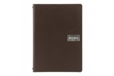 Securit Carte menu 100% cuir agglomere - Couleur Marron - Ligne RAW - format A4 - 1 Insert Inclus (4 Vues)