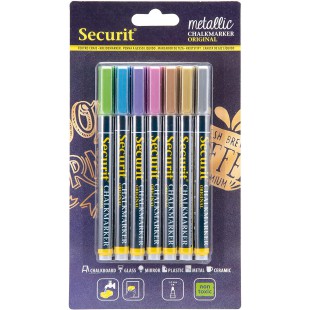 Securit Lot de 7 marqueurs a craie metallique, multicolore, vert/bleu/violet/rose/marron/or/argent petite pointe d
