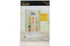 SECURIT Porte Menu de Table plexi - Porte Affiche avec Base en INOX pour Table d'hotel Restaurant - Transparent - A4