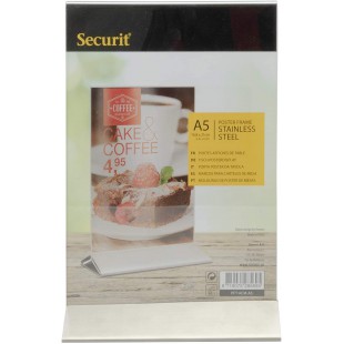 SECURIT Porte Menu de Table plexi - Porte Affiche avec Base en INOX pour Table d'hotel Restaurant - Transparent - A5