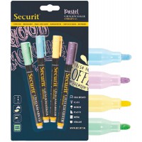 Securit Blister 4 Marqueur a  craie liquide Pointe Fine Ass. Pastel