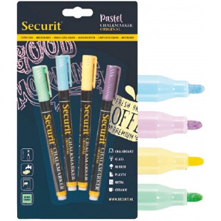 Securit Blister 4 Marqueur a  craie liquide Pointe Fine Ass. Pastel