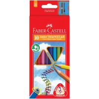 Faber-Castell 116510 Crayons de couleur triangulaire Jumbo avec Taille-crayon (Lot de 10)