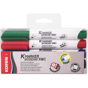 Kores lot de marqueurs pour tableau blanc mine ronde 3 mm noir/rouge/vert/bleu