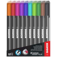 Kores - K-Marker P1 : Marqueurs permanents de couleur, pointe fine en fibre, encre resistante a l'eau et a faible 