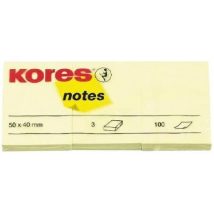 Kores Papier-notes repositionnable 50 x 40mm 3 pieces x 100 feuilles Jaune