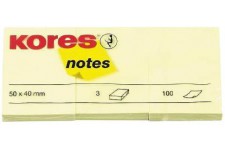 Kores Papier-notes repositionnable 50 x 40mm 3 pieces x 100 feuilles Jaune
