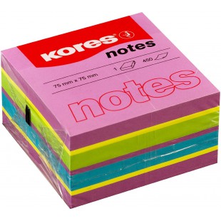 Kores - Notes Autocollantes Cube Spring, Bloc-Notes Autocollant Colore, 75 x 75 mm, 1 Paquet de 450 Feuilles en 4 Couleurs Assor