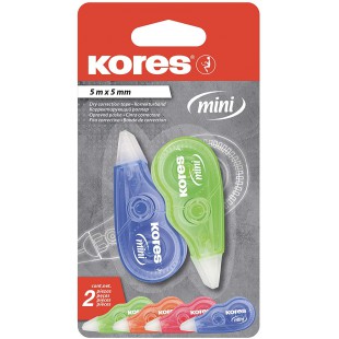 Kores - Mini Rouleau de Ruban Correcteur pour etudiants et Adultes, Ruban Correcteur Sec sans Pelage avec Forme Ergo