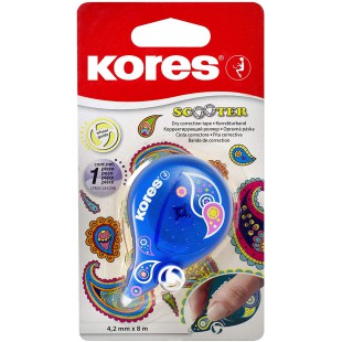 Lot de 10 : Kores - Scooter : Rouleau de Ruban Correcteur Paisley, Ruban Correcteur Sec sans Pelage avec Guide de Roue et Forme 