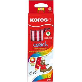 Kores Coach Jumbo Graphite Pencil, HB, Short, Triangular, Eraser (Pack of 12)