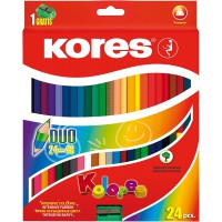 Kores - Kolores Duo : 24 Crayons de Couleur Double Face pour Enfants, Debutants et Adultes avec Mine Douce et Forme Ergonomique,
