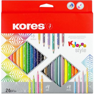 Kores - Kolores Style : 26 Crayons de Couleur pour Enfants et Adultes, Teintes Metalliques et Neon pour Papier Blanc,