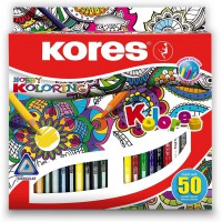 Kores - Kolores : 50 Crayons de couleur pour enfants, debutants et adultes, a  mine tendre et forme triangulaire, fournitures sc