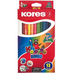 Kores crayons de couleur "JUMBO", tui de 12, en carton