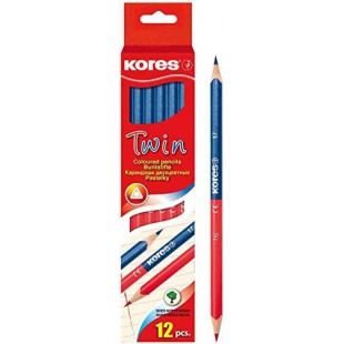KORES Etuis 12 Crayons de couleur TWIN, bleu / rouge, triangulaire