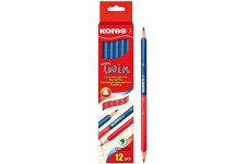 KORES Etuis 12 Crayons de couleur TWIN, bleu / rouge, triangulaire