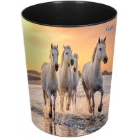 Laufer 26666 corbeille a  papier avec motif chevaux a  la plage, poubelle de 13 litres, parfait pour la chambre d'enfant, rond, 