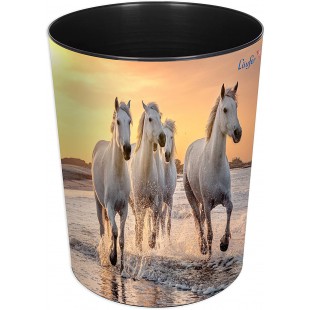 Laufer 26666 corbeille a  papier avec motif chevaux a  la plage, poubelle de 13 litres, parfait pour la chambre d'enfant, rond, 