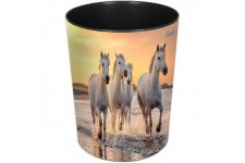Laufer 26666 corbeille a  papier avec motif chevaux a  la plage, poubelle de 13 litres, parfait pour la chambre d'enfant, rond, 