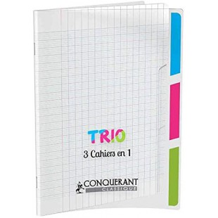 CONQUERANT CLASSIQUE Cahiers polypro Trio"3 en 1" 170 x 220 mm 96 pages seyes 90g