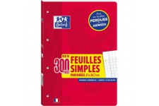 OXFORD Lot de 300 Pages Feuilles Simples A4 (21 x 29, 7cm) Detachables et Perforees Grands Carreaux Seyes + Couverture de protec