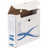 BANKERS BOX Boite archives dos de 8cm BASIQUE, montage manuel, en carton blanc/bleu