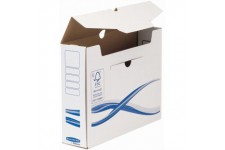 Lot de 25 : BANKERS BOX Boite archives dos de 8cm BASIQUE, montage manuel, en carton blanc/bleu