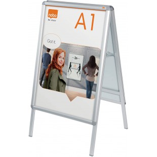 Nobo - Chevalet Porte-Affiche A1 avec Cadre Clipsable en Aluminium, Stop-Trottoir Autoportant Double-Face avec Revetement Anti-R