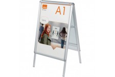 Nobo - Chevalet Porte-Affiche A1 avec Cadre Clipsable en Aluminium, Stop-Trottoir Autoportant Double-Face avec Revetement Anti-R