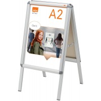 Nobo - Chevalet Porte-Affiche A2 avec Cadre Clipsable en Aluminium, Stop-Trottoir Autoportant Double-Face avec Revetement Anti-R