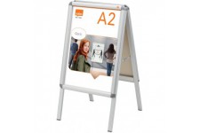 Nobo - Chevalet Porte-Affiche A2 avec Cadre Clipsable en Aluminium, Stop-Trottoir Autoportant Double-Face avec Revetement Anti-R