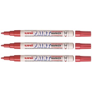 UNI-BALL Lot de 3 Marqueurs permanent PAINT PX-21 Pte conique 1,2 mm Rouge