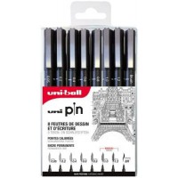 Pochette feutres techniques - Pointe calibree de 0,05 a  1,2 mm - Noir - 8 pcs