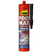 UHU Poly Max Express Cartouche de colle universelle et mastic haute resistance Noir 12 x 425 g