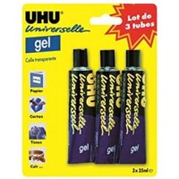 UHU universelle gel - Colle formule gel, ne goutte pas, seche rapidement, transparente, lot 3 tubes 35ml