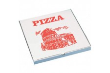 Carton a  pizza rectangulaire - 300 x 300 x 300 x 30 mm - Blanc/rouge