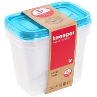 keeeper Lot de 3 Boites Fraicheur, 3 x 1 l, 15,5 x 10,5 x 11,5 cm, Fredo Fresh, Bleu Transparent